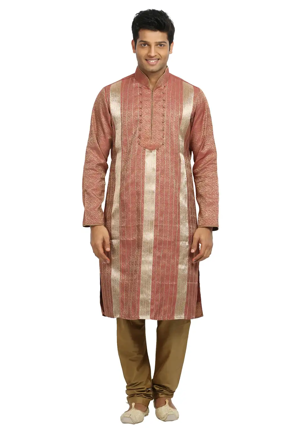 Pink Brocade Readymade Kurta Pajama 203678