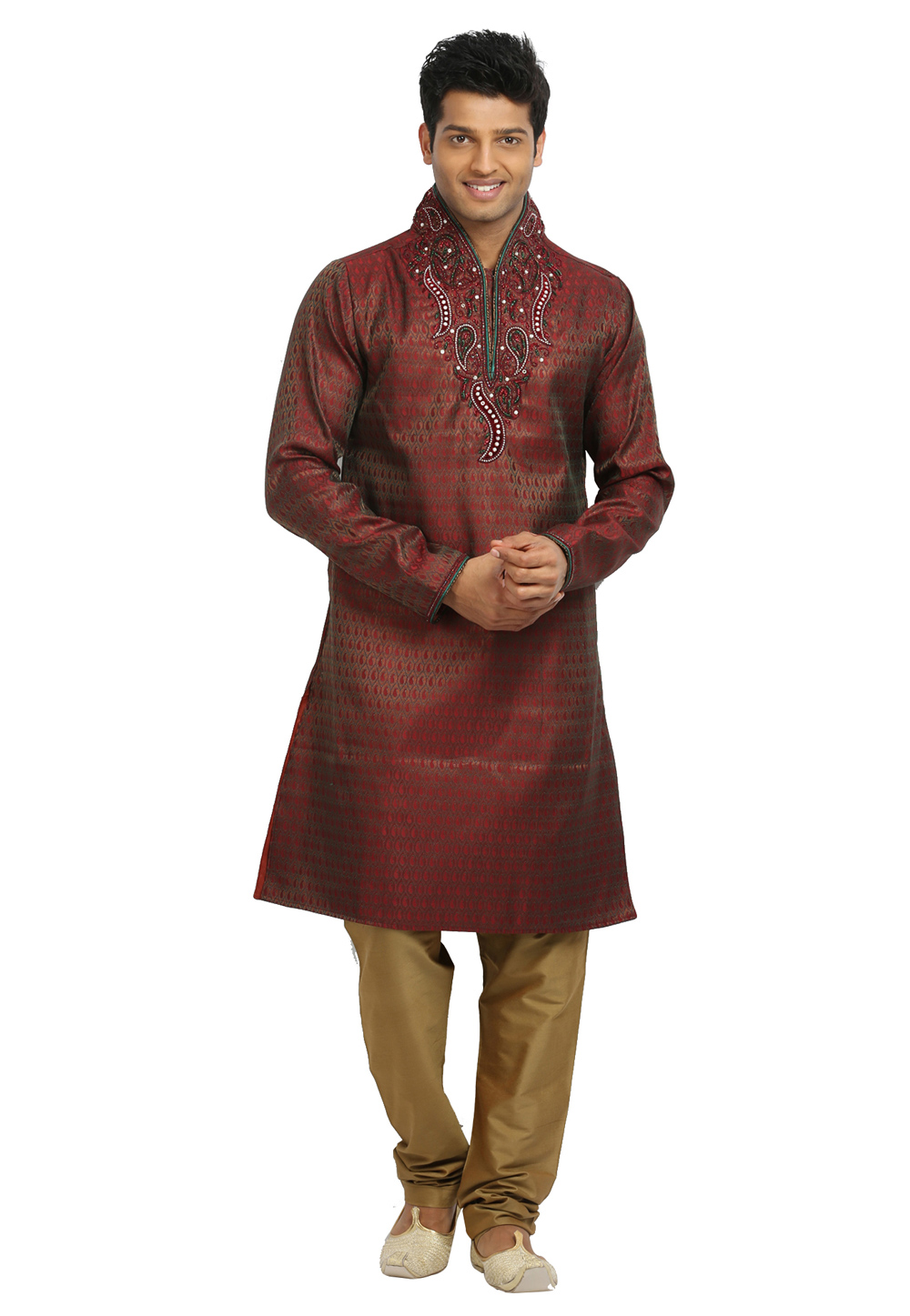 Maroon Brocade Readymade Kurta Pajama 203680
