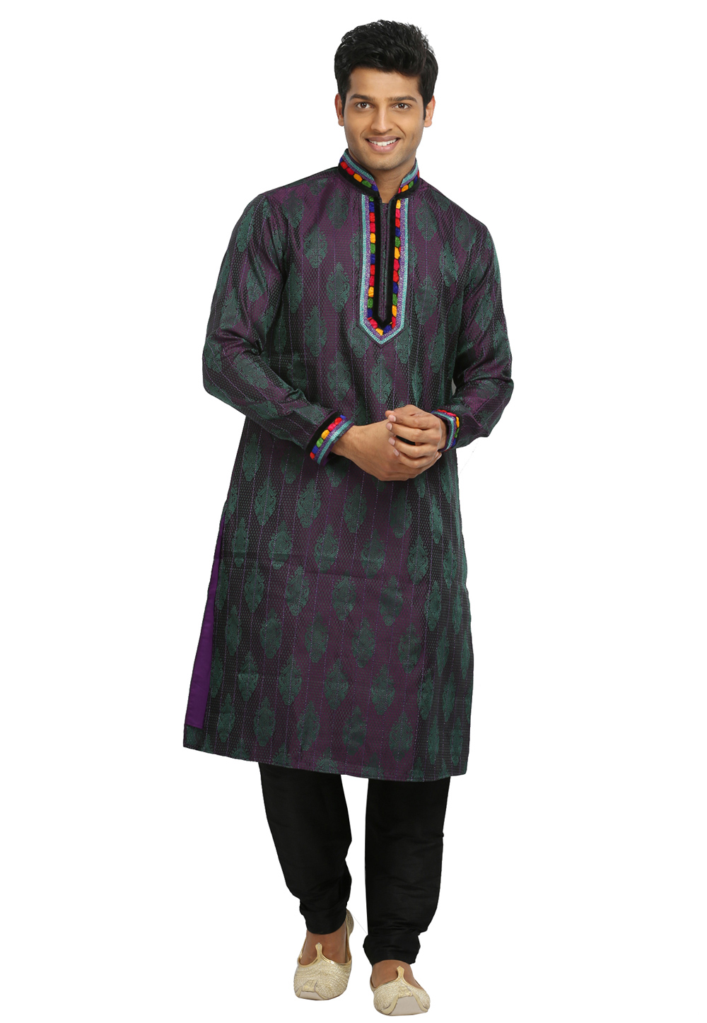 Purple Brocade Readymade Kurta Pajama 203682