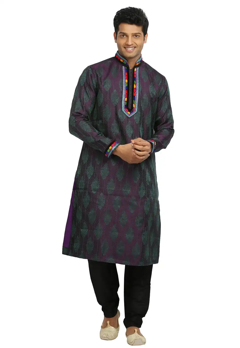 Purple Brocade Readymade Kurta Pajama 203682