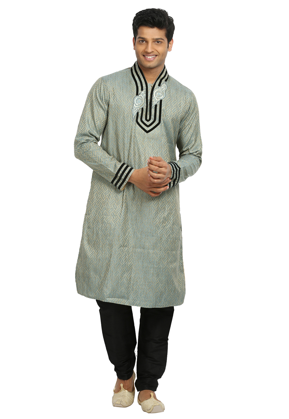 Grey Brocade Readymade Kurta Pajama 203684