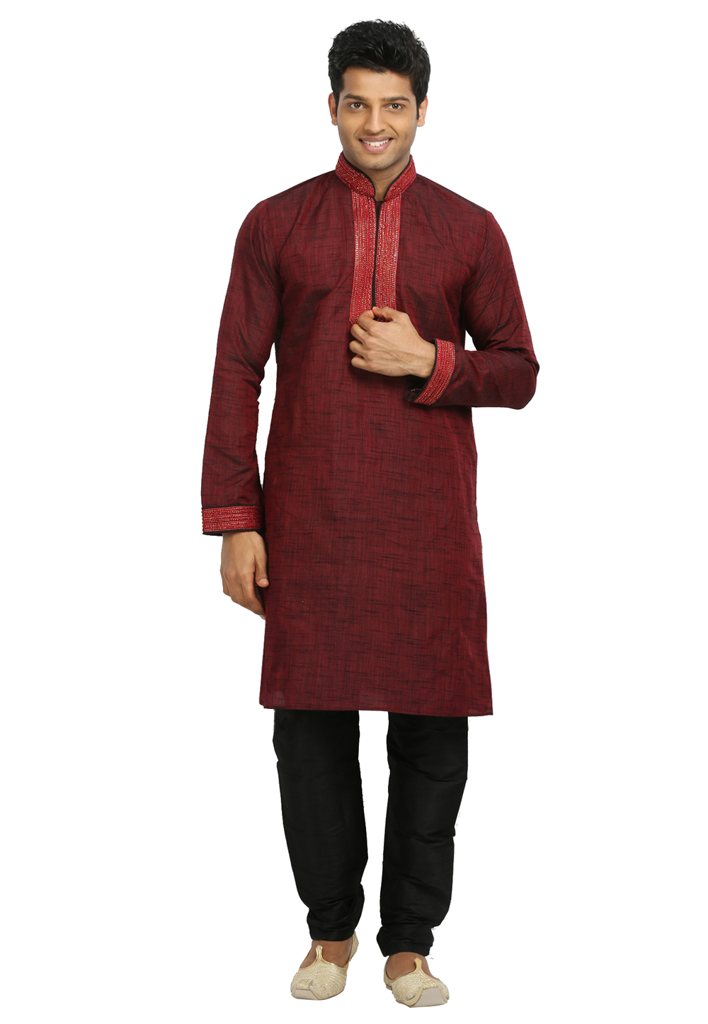 Maroon Cotton Silk Readymade Kurta Pajama 203686