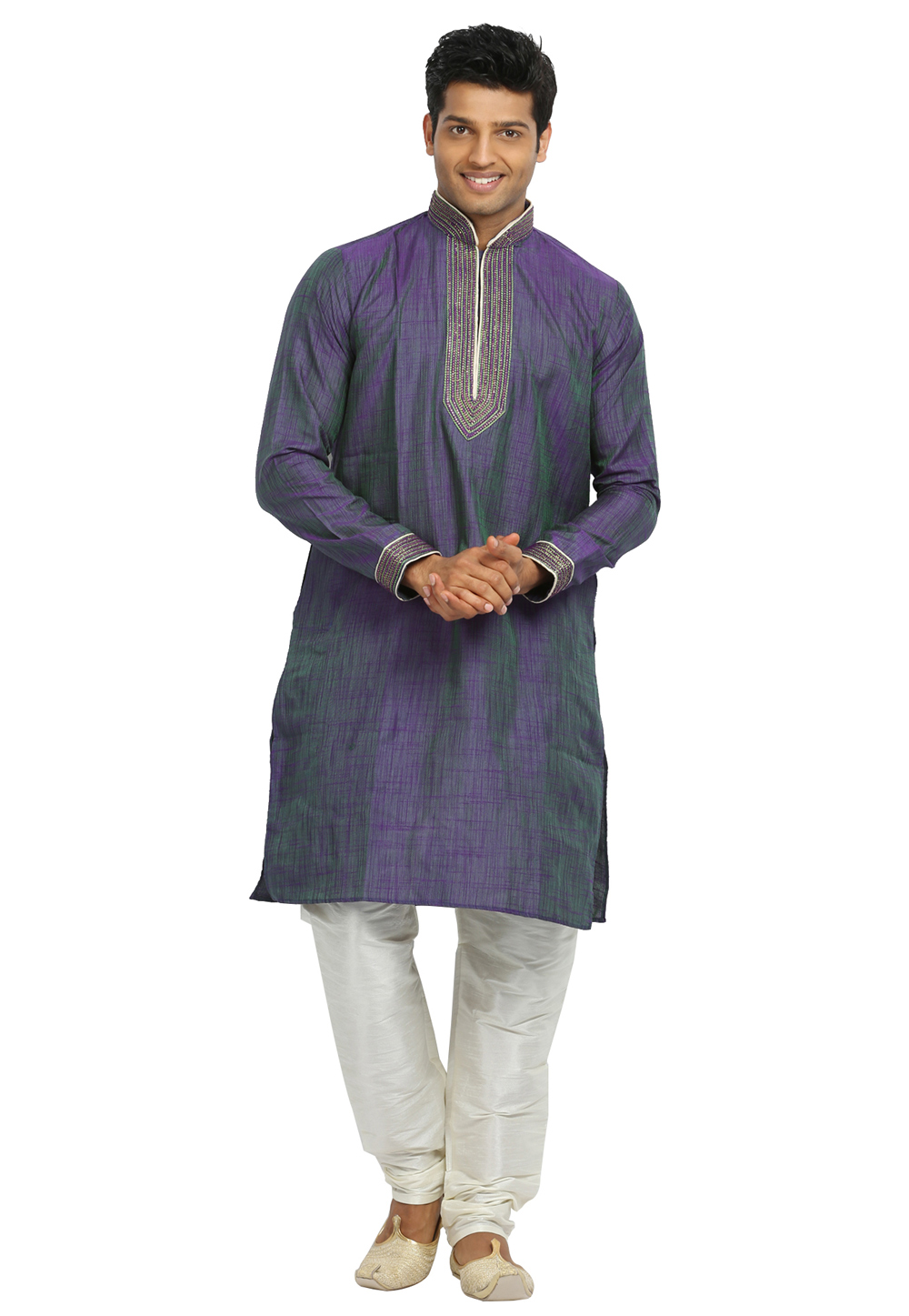 Blue Cotton Silk Readymade Kurta Pajama 203689