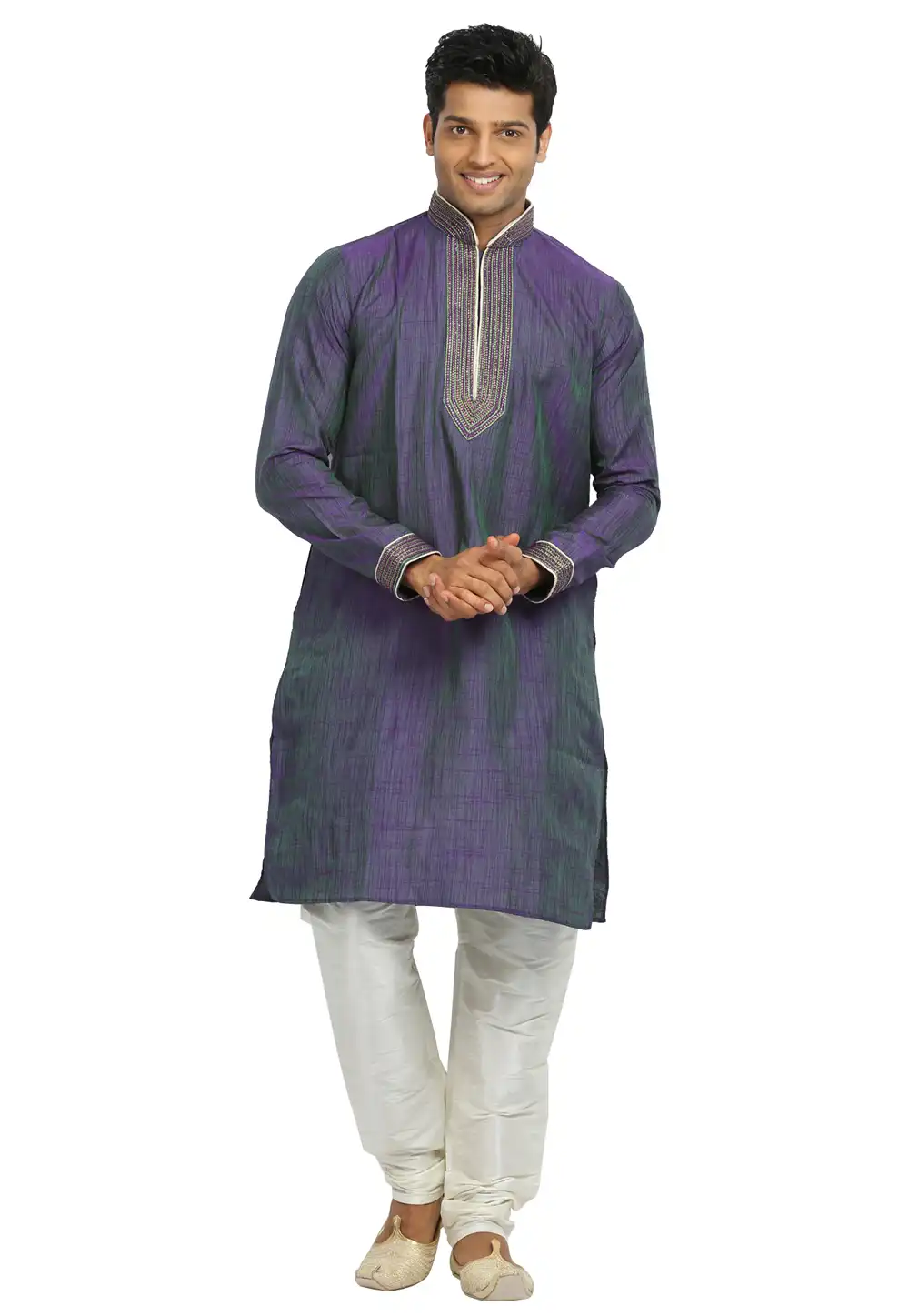 Blue Cotton Silk Readymade Kurta Pajama 203689
