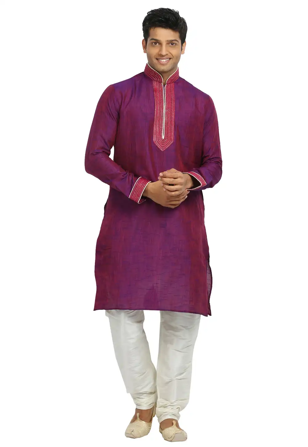 Magenta Cotton Silk Readymade Kurta Pajama 203690