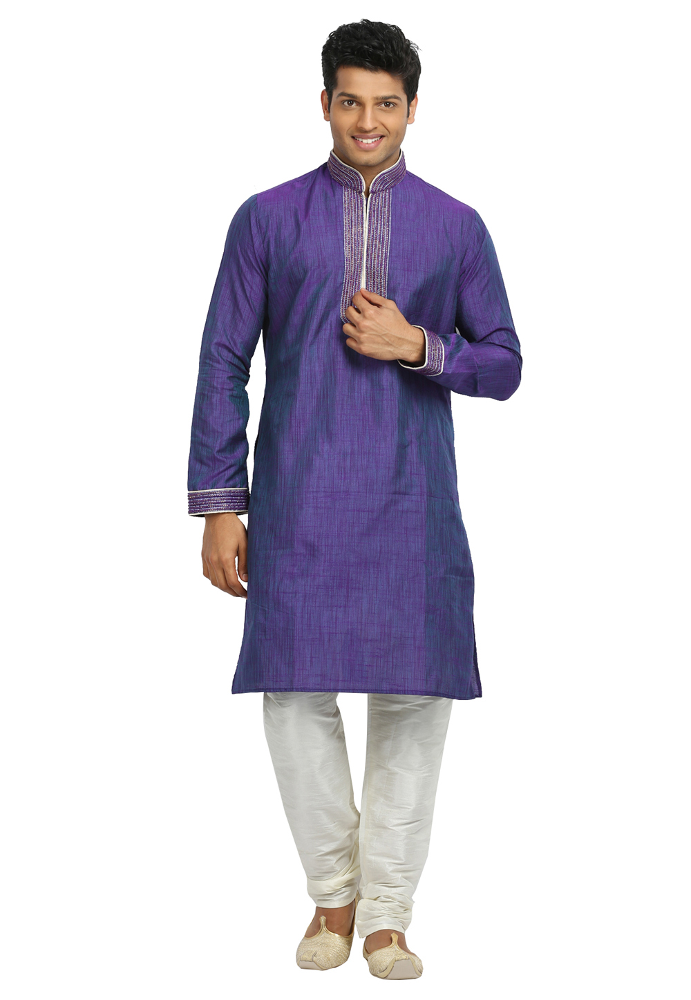 Blue Cotton Silk Readymade Kurta Pajama 203691