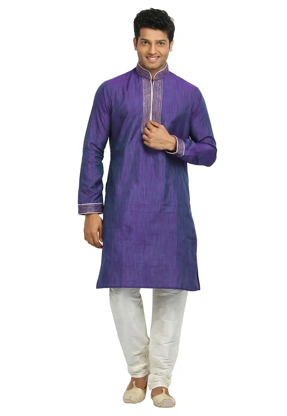 Blue Cotton Silk Readymade Kurta Pajama 203691