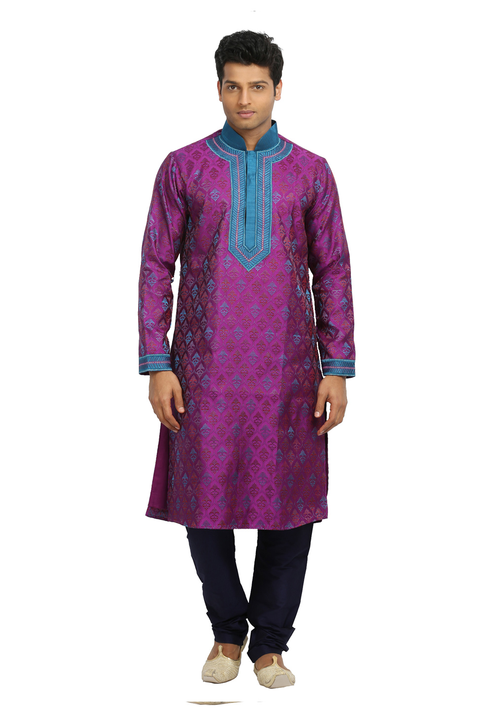 Magenta Brocade Readymade Kurta Pajama 203693