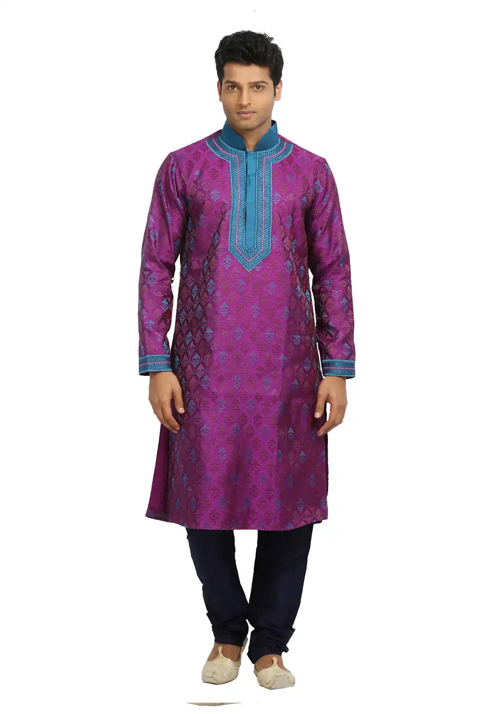 Magenta Brocade Readymade Kurta Pajama 203693