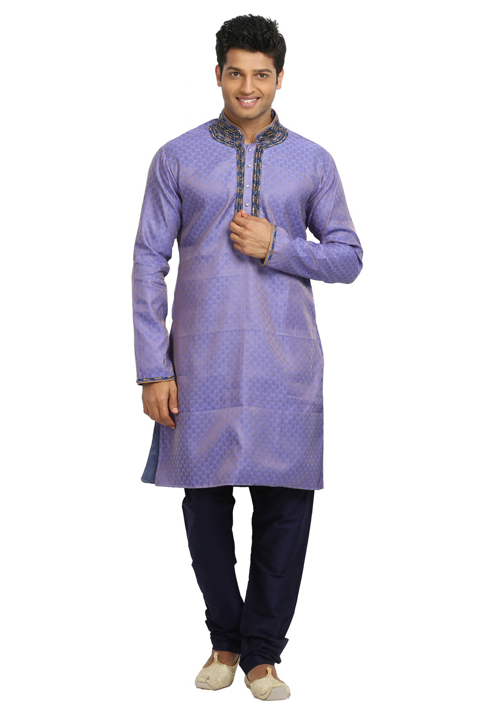 Lavender Brocade Readymade Kurta Pajama 203694