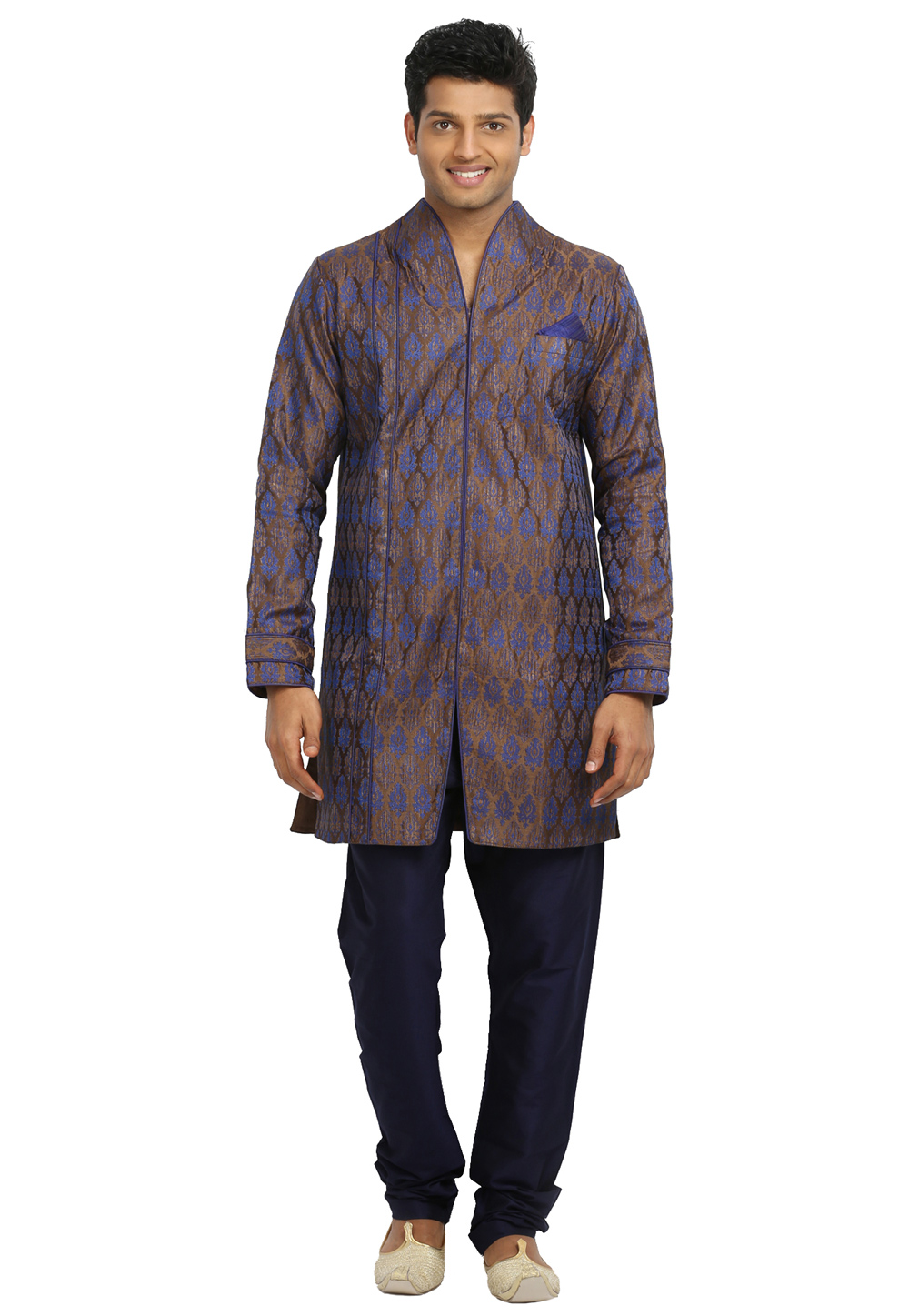 Brown Brocade Readymade Kurta Pajama 203696