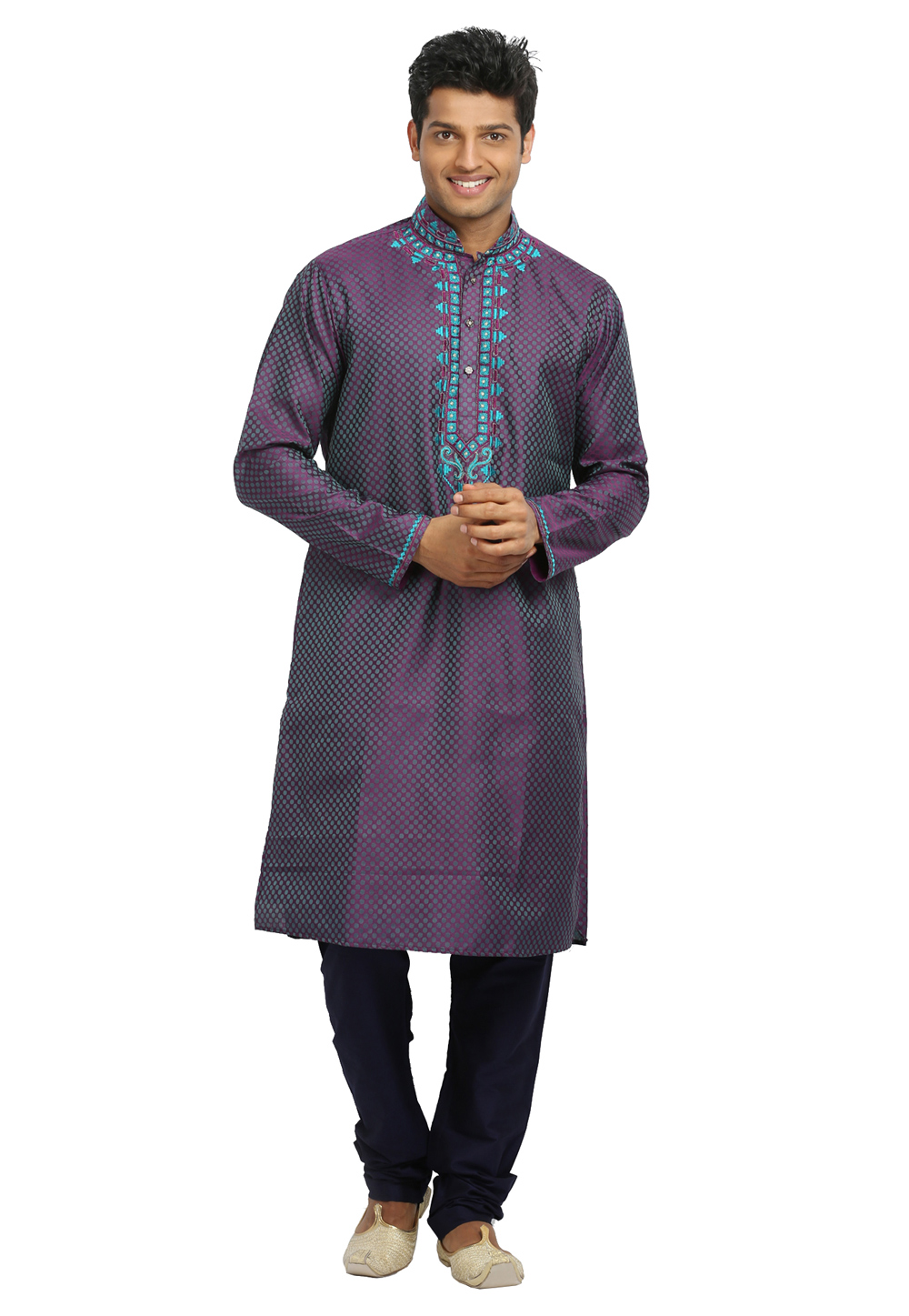 Purple Brocade Readymade Kurta Pajama 203697