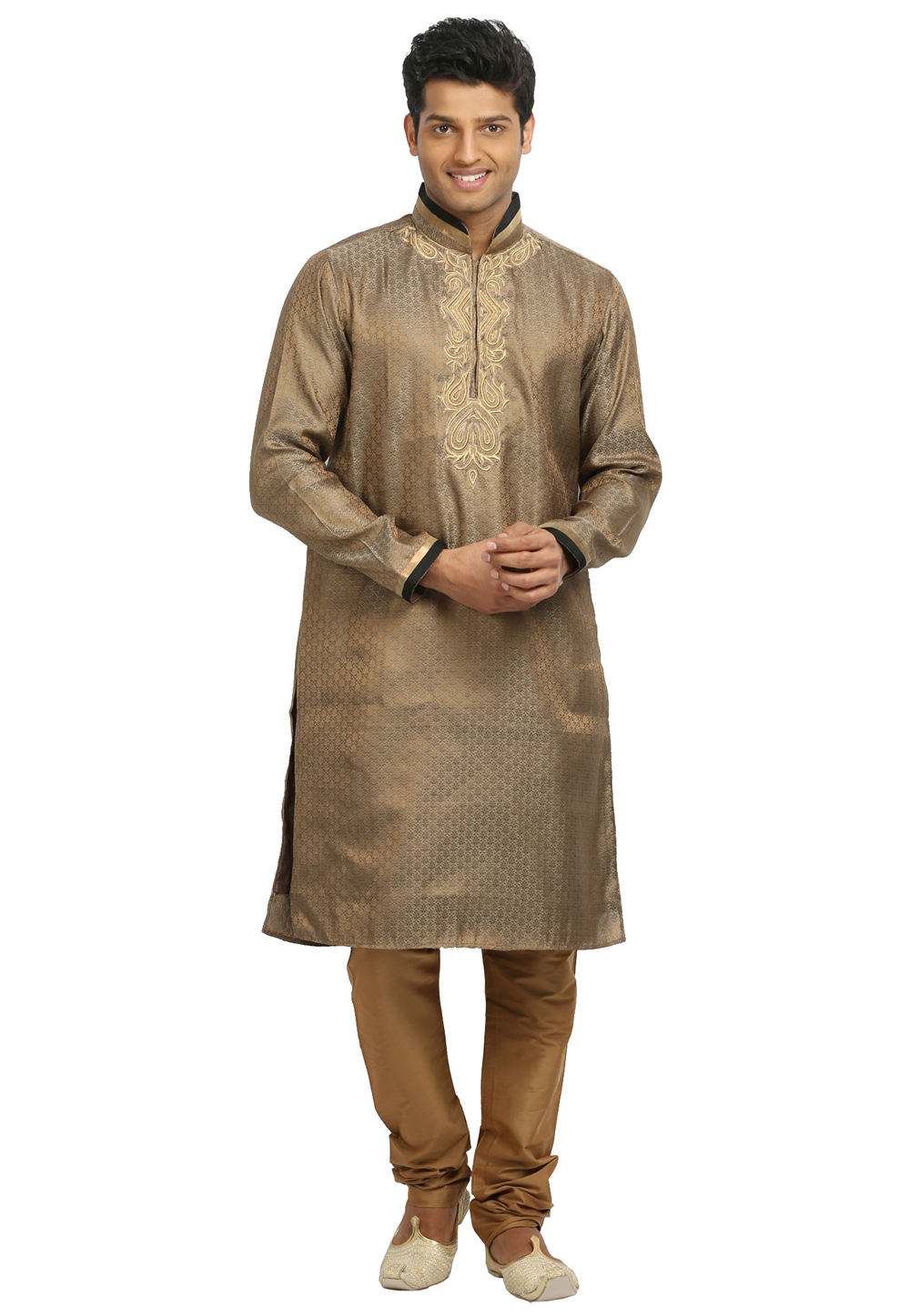 Beige Brocade Readymade Kurta Pajama 203701