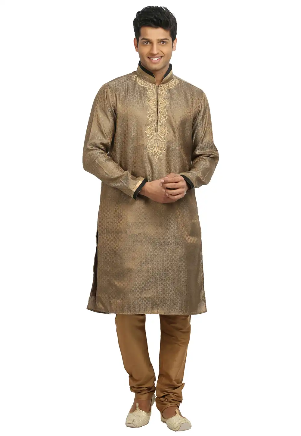 Beige Brocade Readymade Kurta Pajama 203701