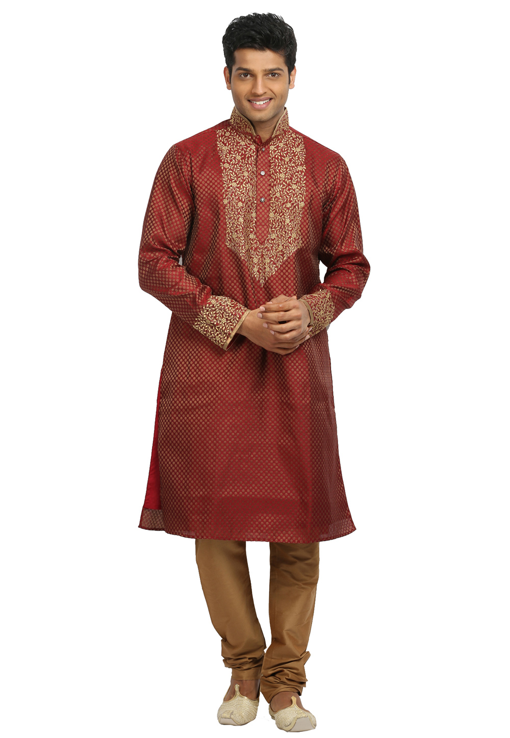 Maroon Brocade Readymade Kurta Pajama 203702