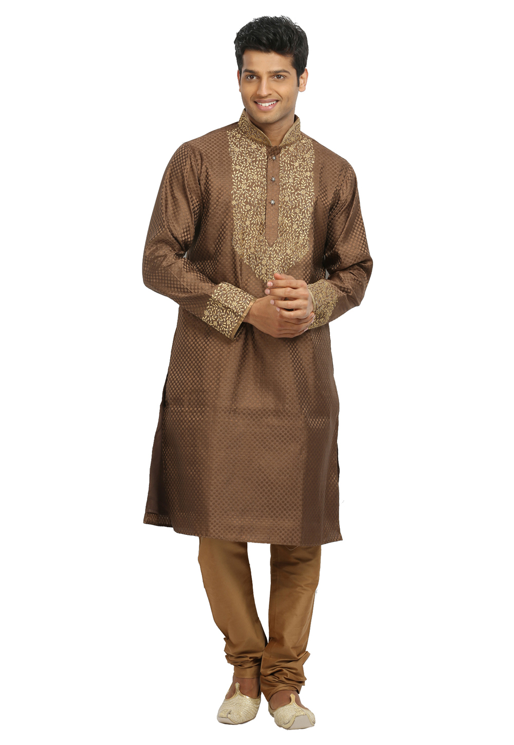 Brown Brocade Readymade Kurta Pajama 203703