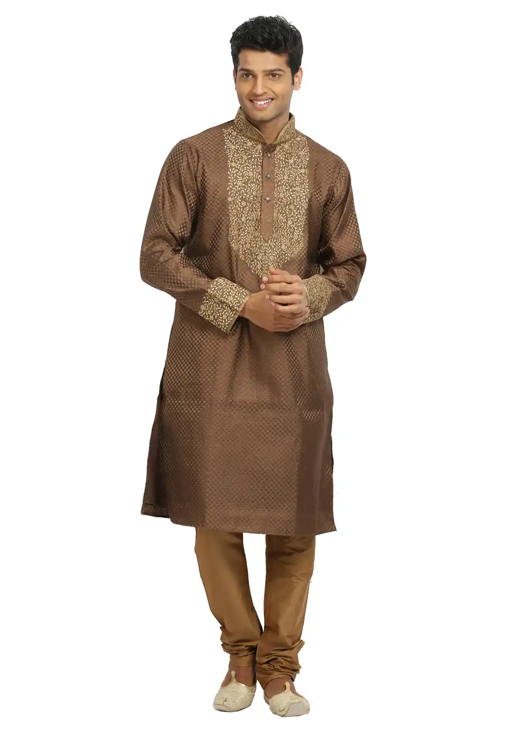 Brown Brocade Readymade Kurta Pajama 203703