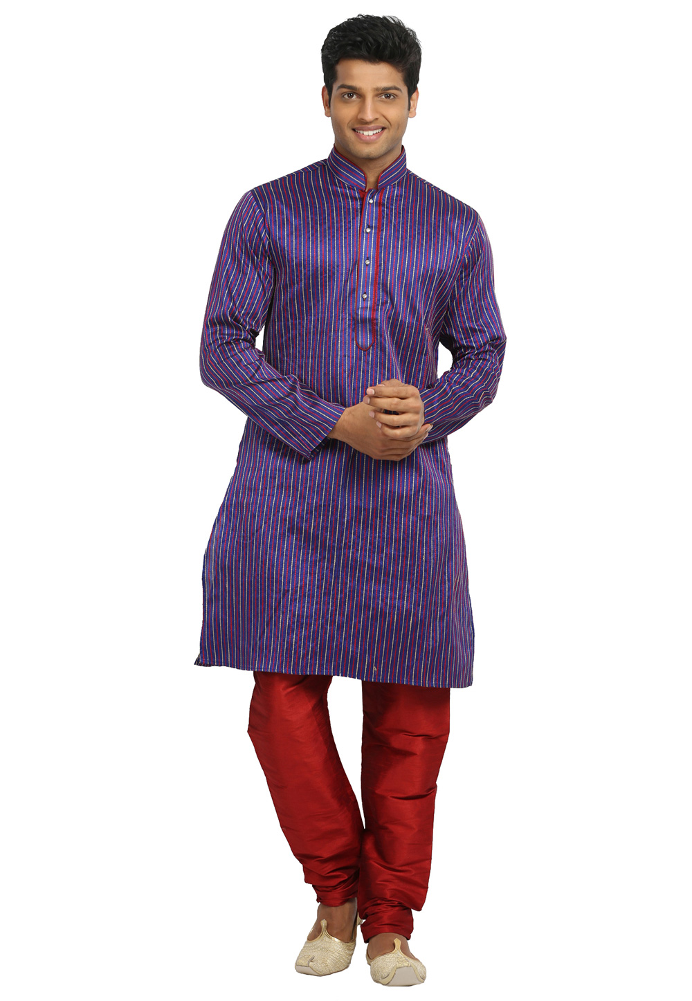 Blue Art Silk Readymade Kurta Pajama 203704