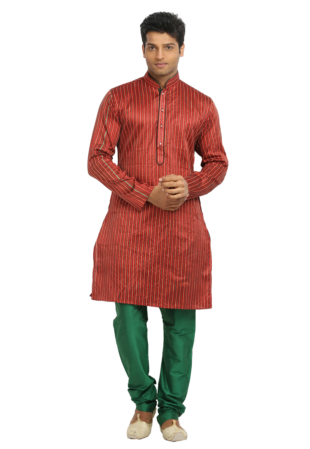 Red Art Silk Readymade Kurta Pajama 203706