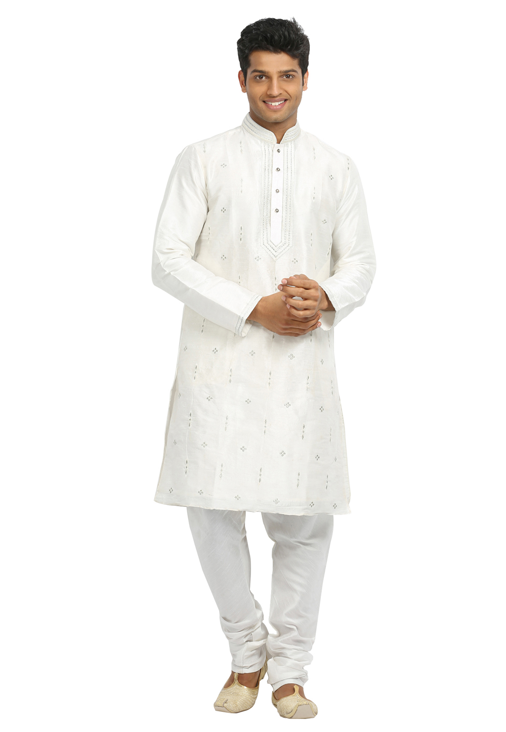 White Art Silk Readymade Kurta Pajama 203709