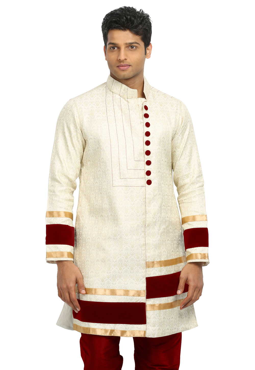 Cream Brocade Readymade Kurta Pajama 203710