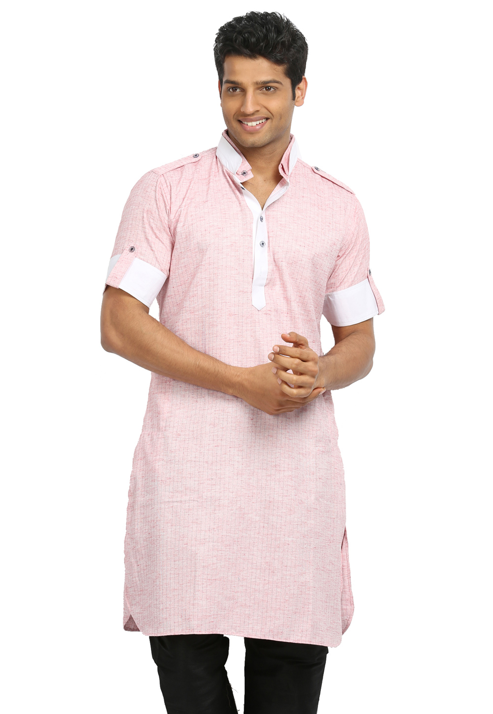 Peach Cotton Readymade Pathani Suit 166336
