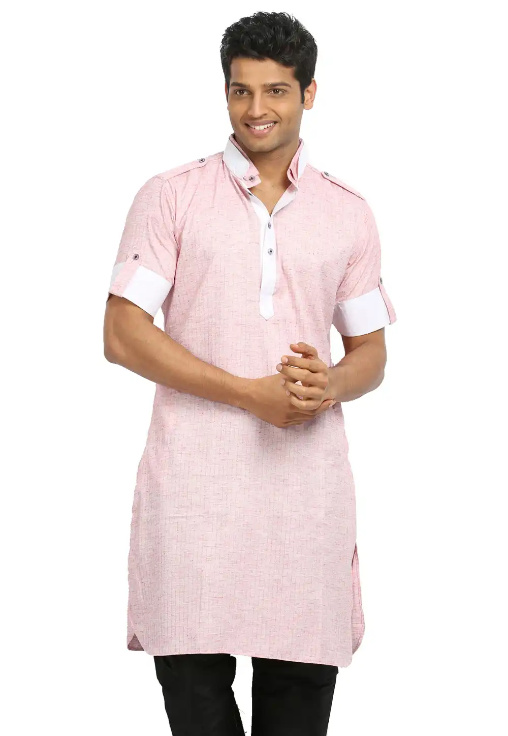 Peach Cotton Readymade Pathani Suit 166336