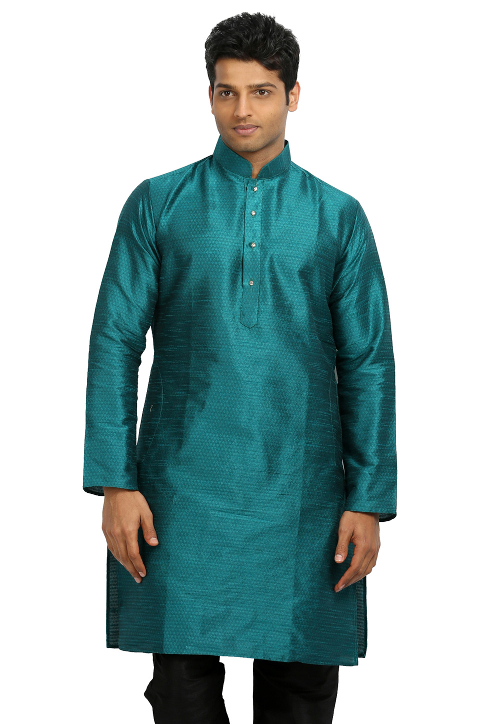 Teal Art Silk Readymade Kurta 203549