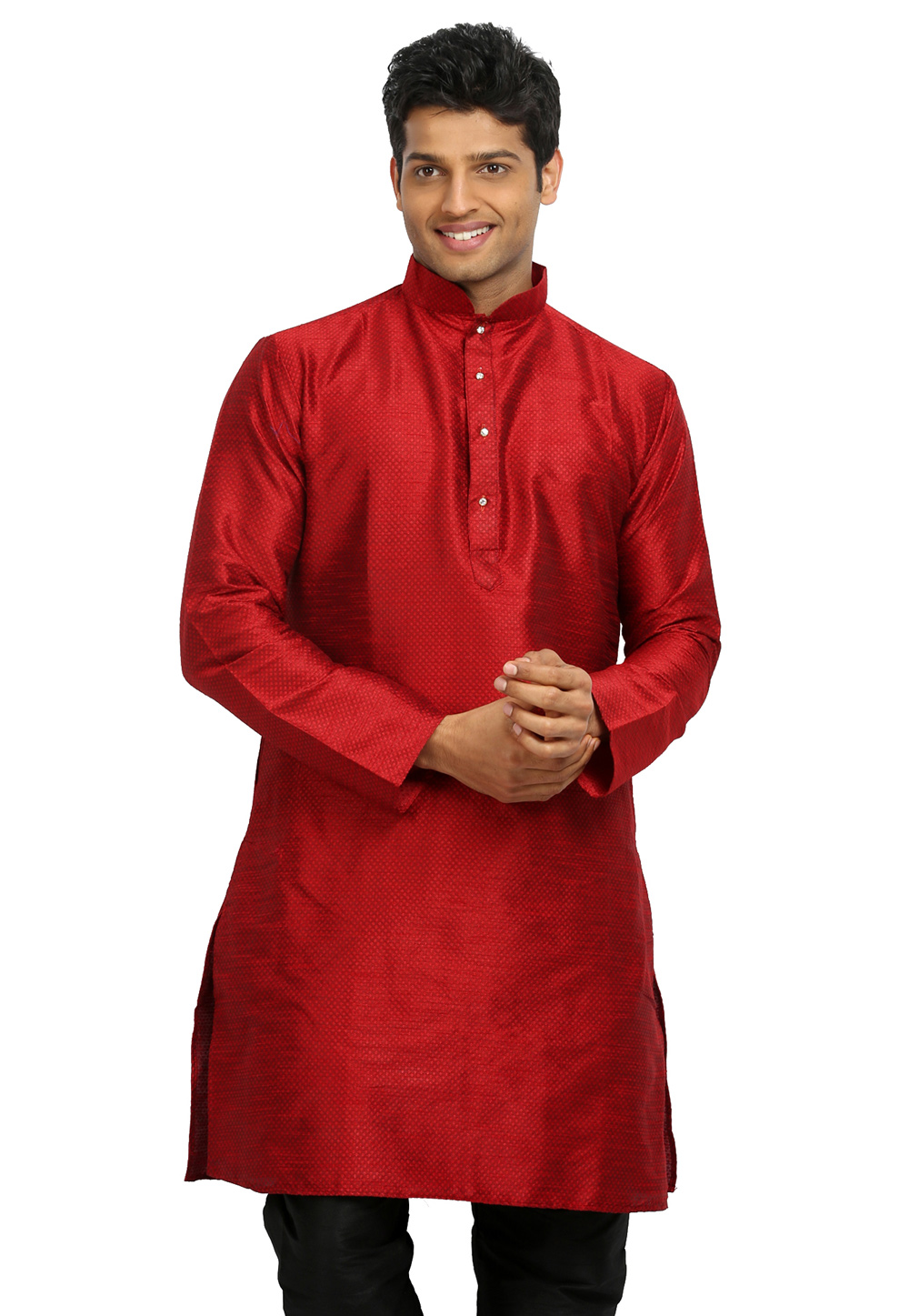 Red Art Silk Readymade Kurta 203551