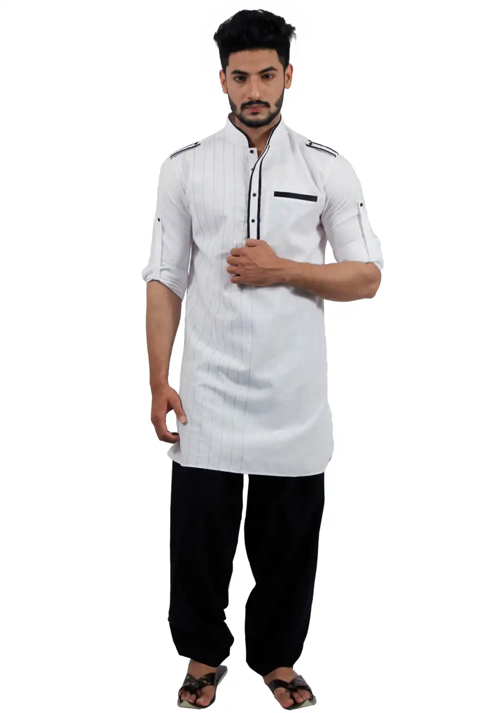 Off White Cotton Readymade Pathani Suit 166340