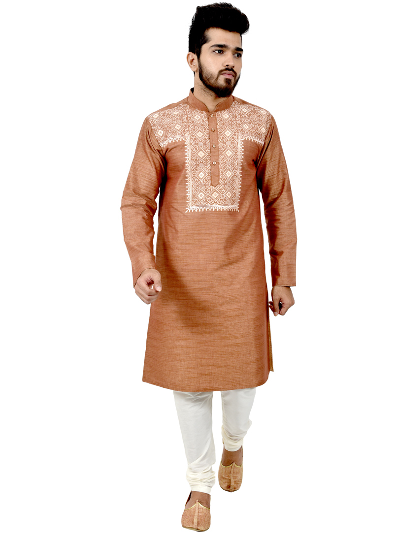 Rust Silk Readymade Kurta Pajama 113468