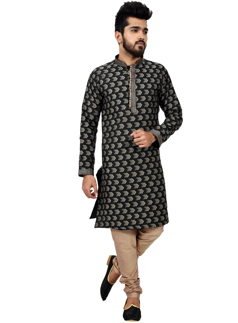 Black Silk Readymade Kurta Pajama 113469