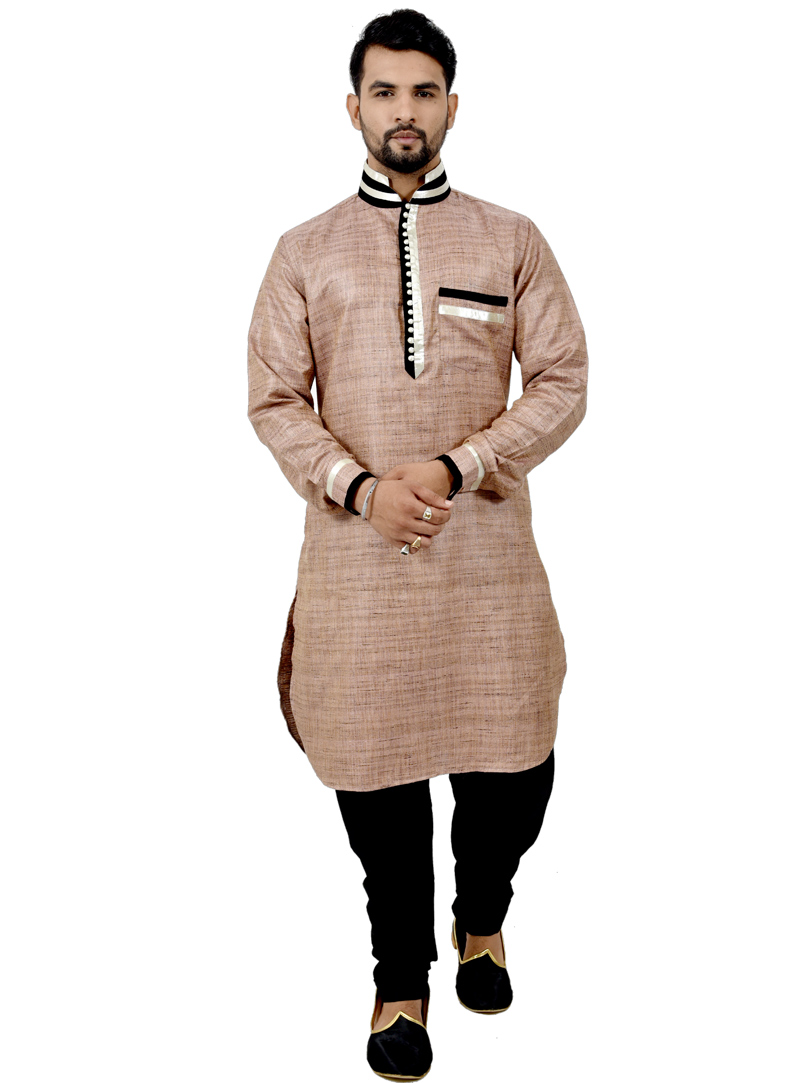 Beige Silk Readymade Kurta Pajama 113471