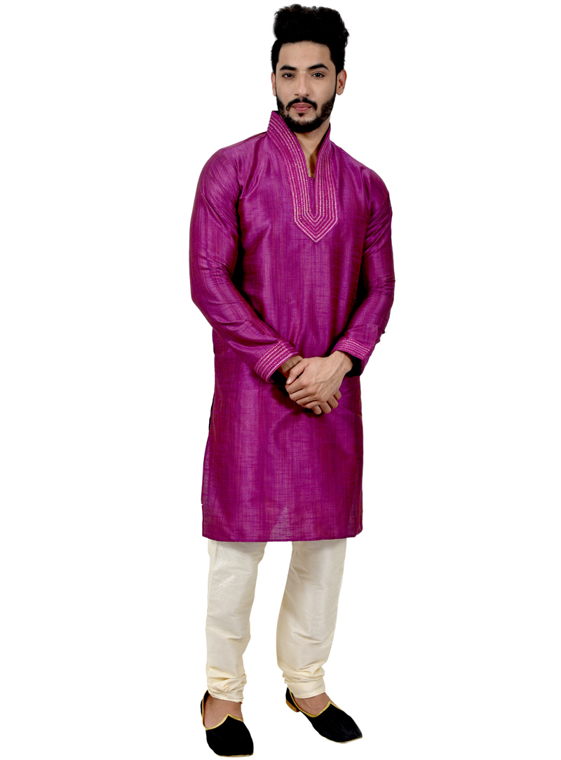 Magenta Silk Readymade Kurta Pajama 113475