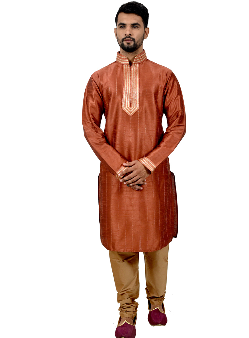 Rust Art Silk Readymade Kurta Pajama 113476