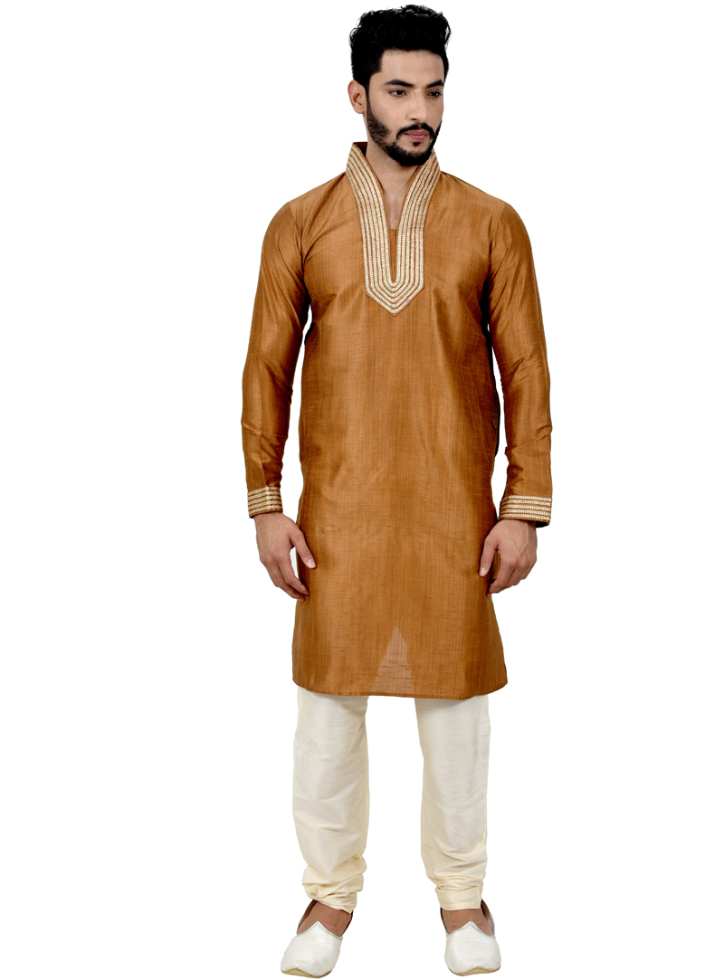 Brown Silk Readymade Kurta Pajama 113481