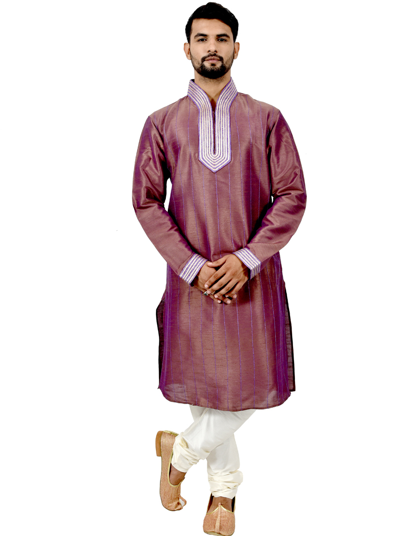 Brown Art Silk Readymade Kurta Pajama 113482