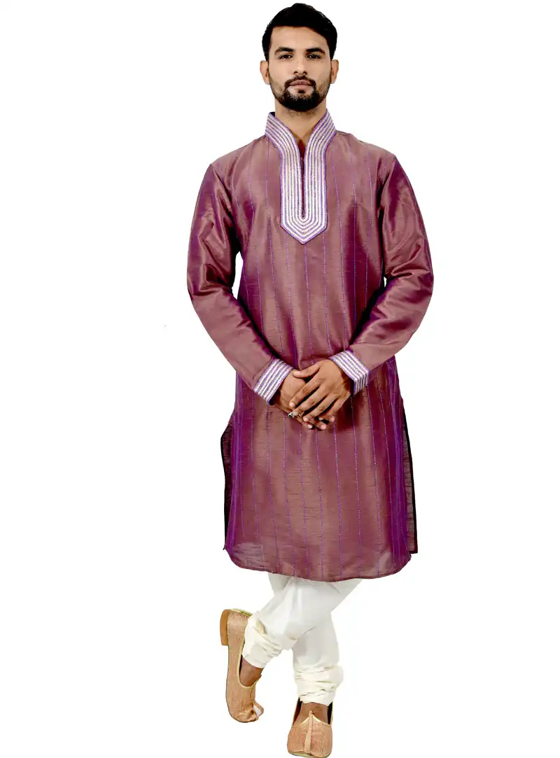 Brown Art Silk Readymade Kurta Pajama 113482