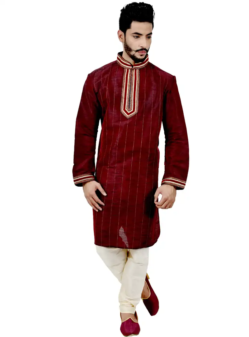Maroon Art Silk Readymade Kurta Pajama 113483