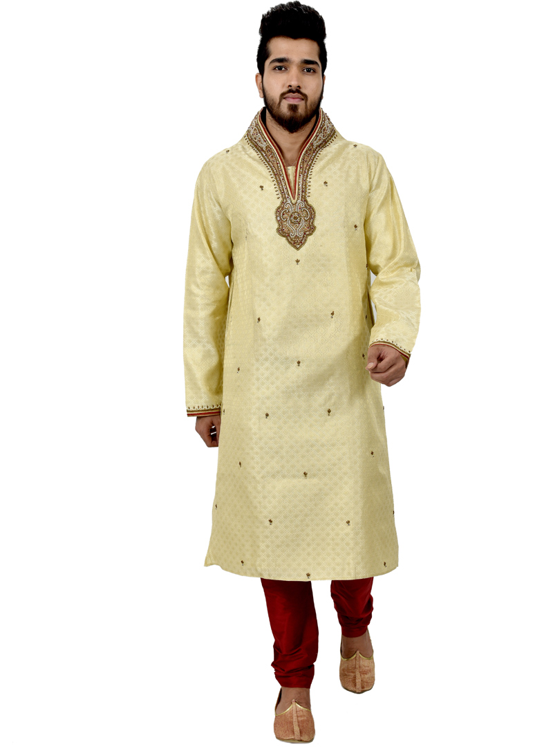 Cream Silk Readymade Kurta Pajama 113489