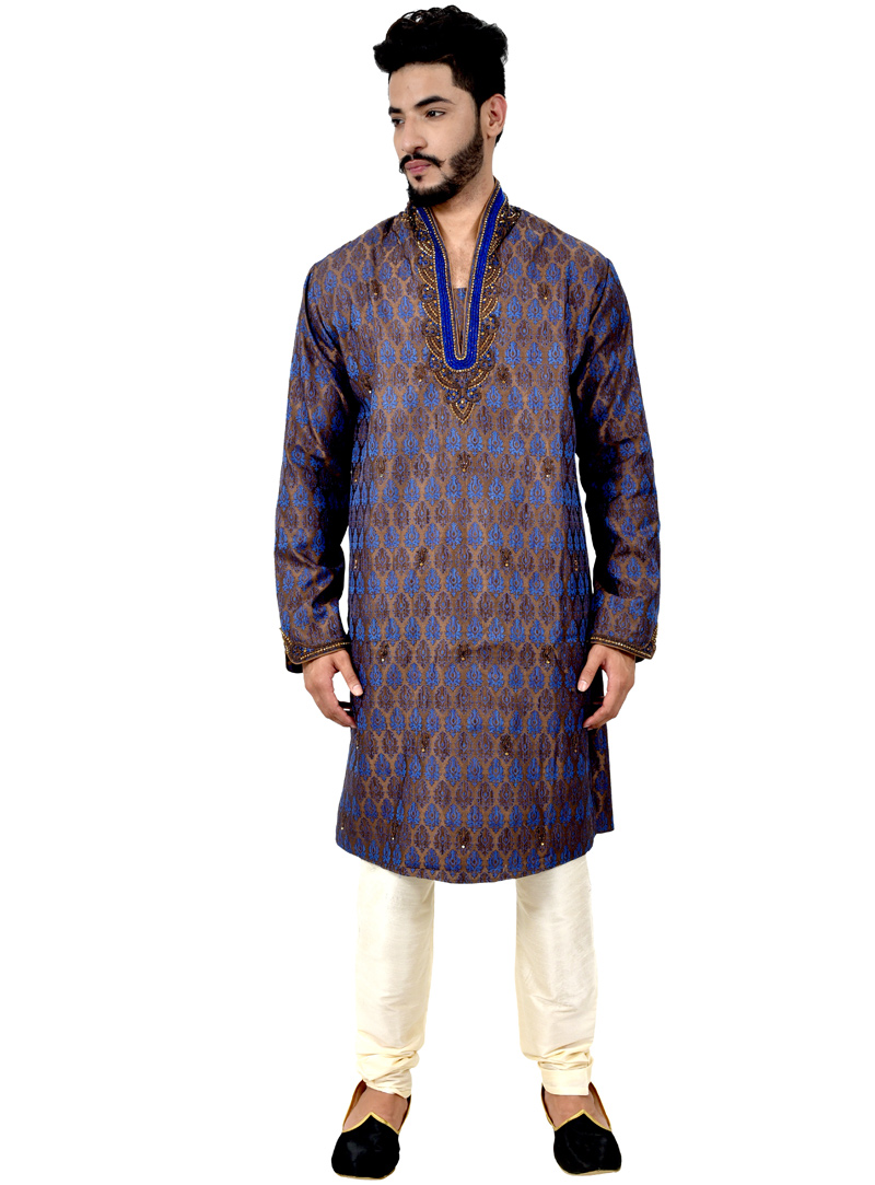 Brown Silk Readymade Kurta Pajama 113491