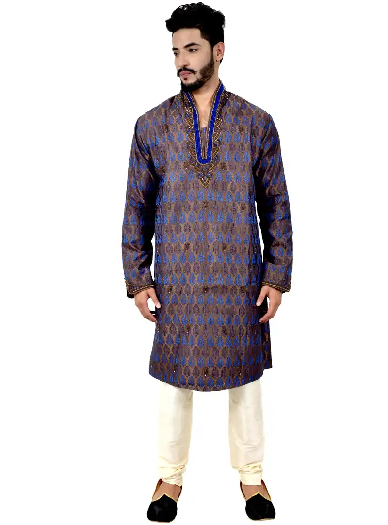 Brown Silk Readymade Kurta Pajama 113491