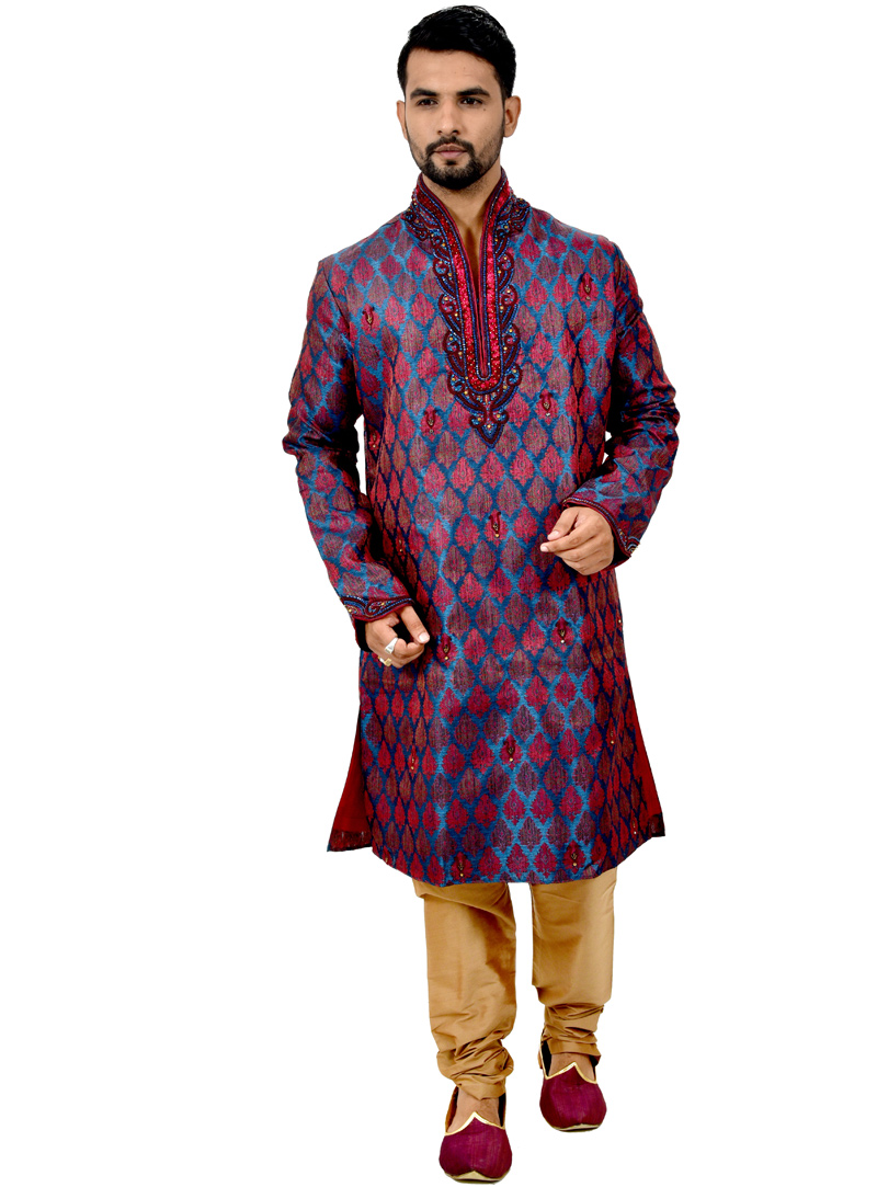 Blue Silk Readymade Kurta Pajama 113492