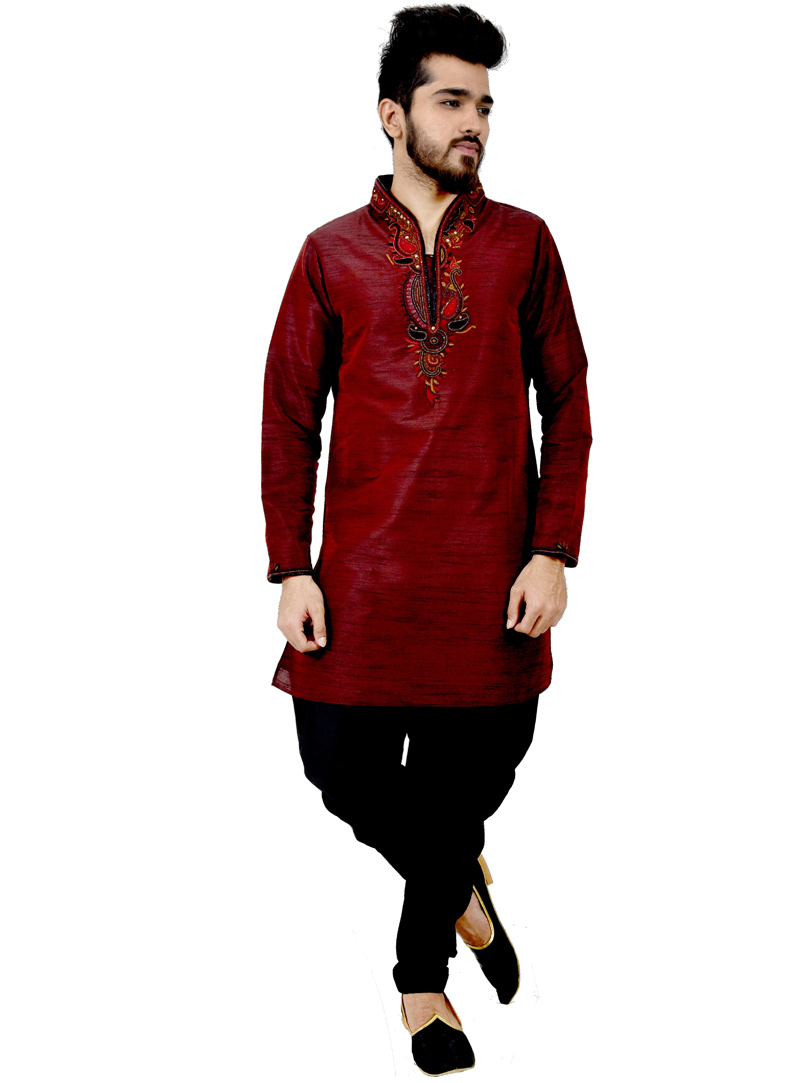 Maroon Art Silk Readymade Kurta Pajama 113497