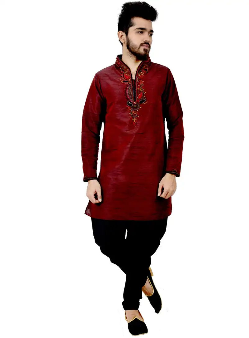 Maroon Art Silk Readymade Kurta Pajama 113497