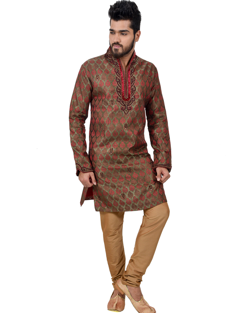 Green Silk Readymade Kurta Pajama 113500