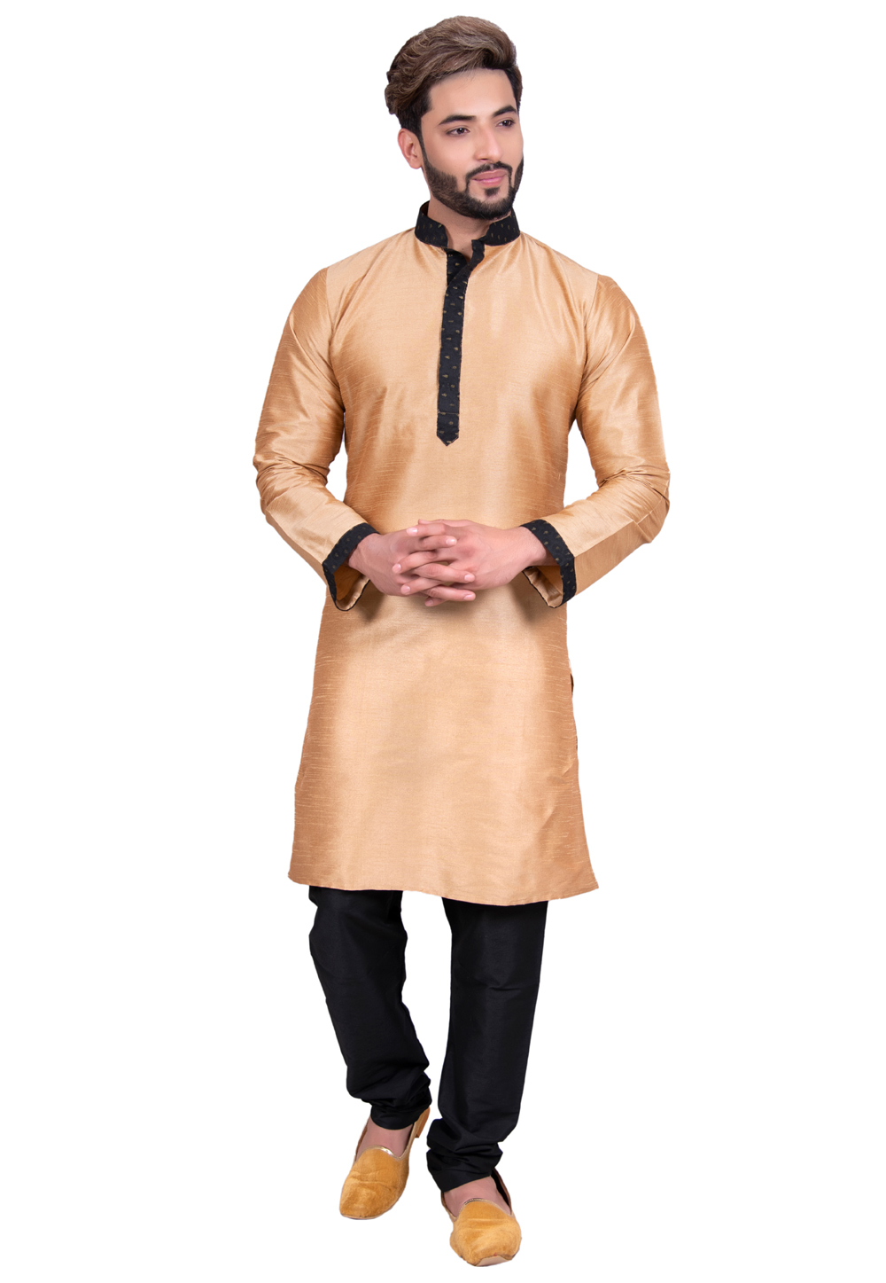 Golden Art Silk Readymade Kurta Pajama 202423