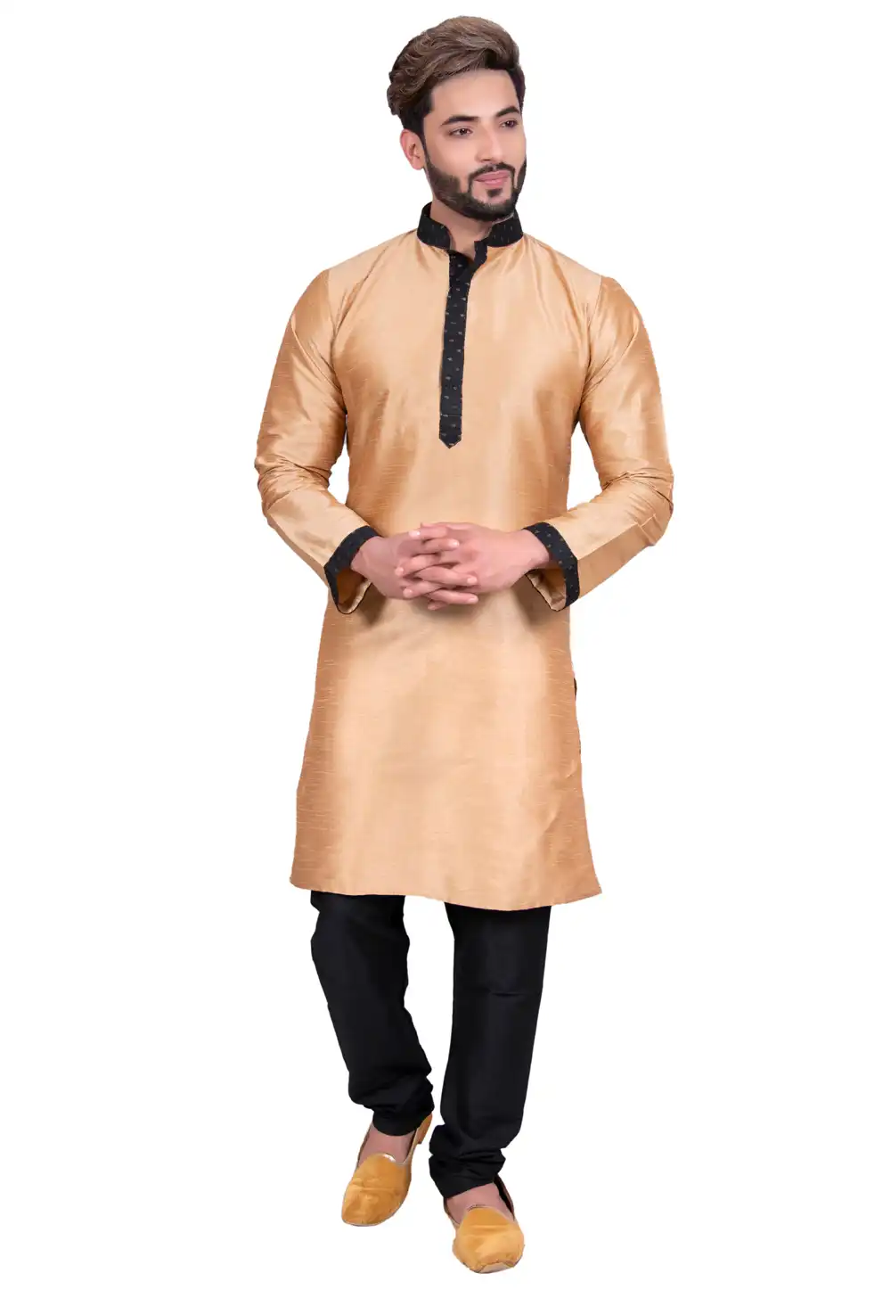 Golden Art Silk Readymade Kurta Pajama 202423