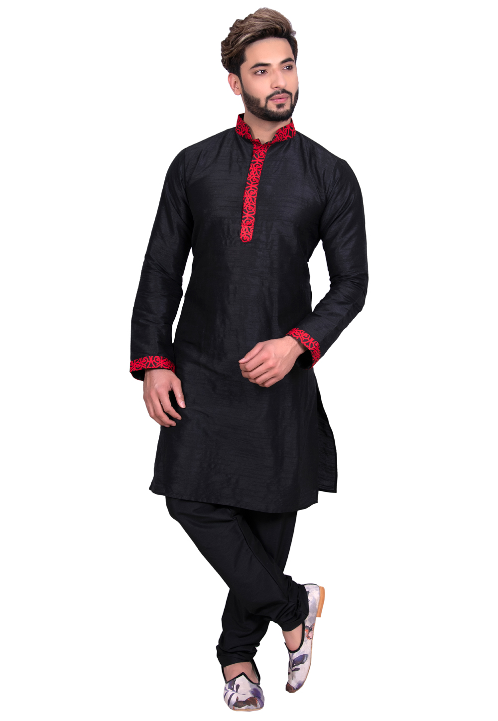 Black Art Silk Readymade Kurta Pajama 202425