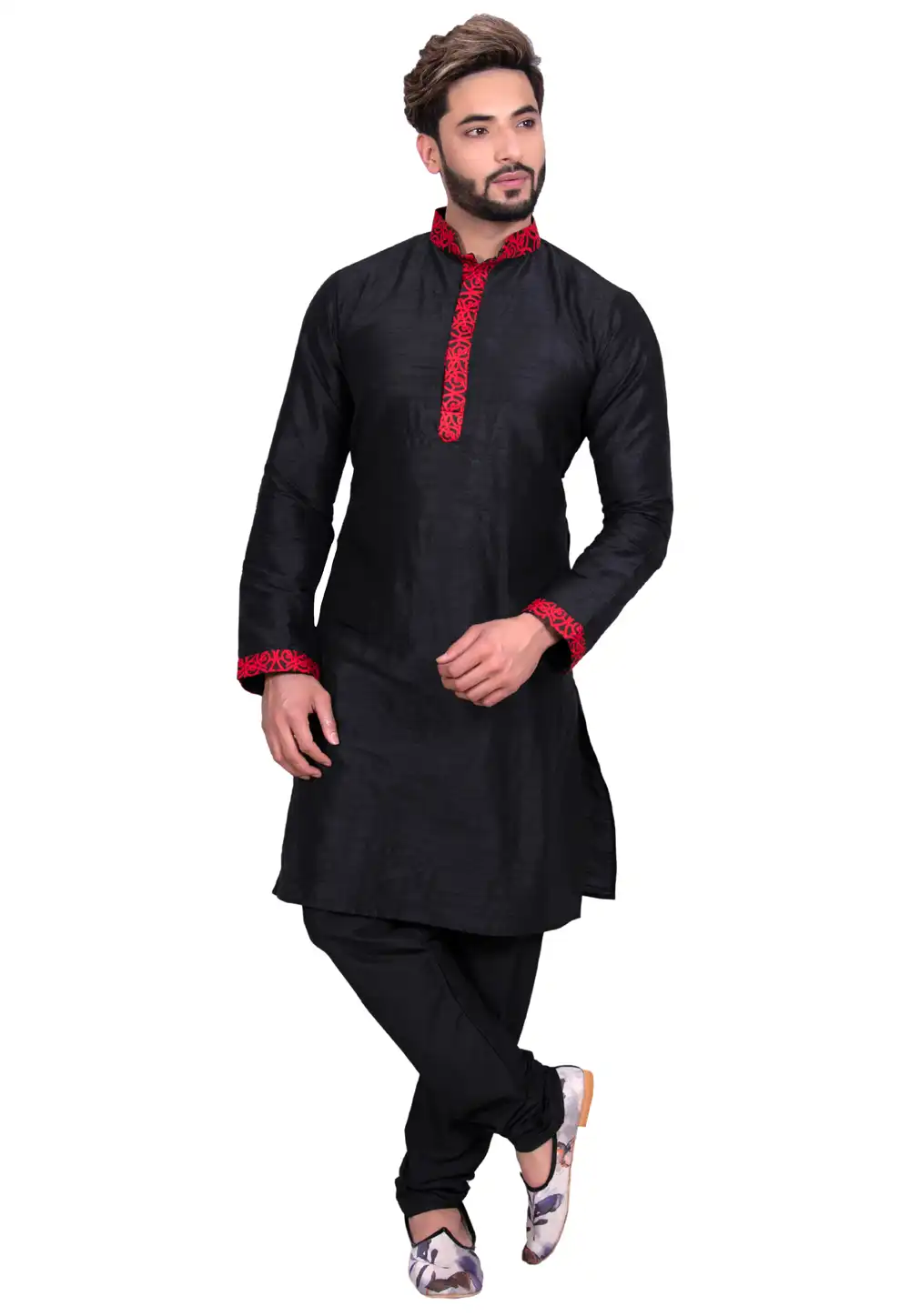 Black Art Silk Readymade Kurta Pajama 202425